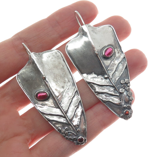 BARUCH K 925 Sterling Silver Vintage Real Tourmaline & Garnet Modernist Earrings