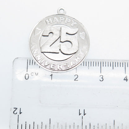 925 Sterling Silver Vintage M&M Happy 25th Anniversary Charm Pendant