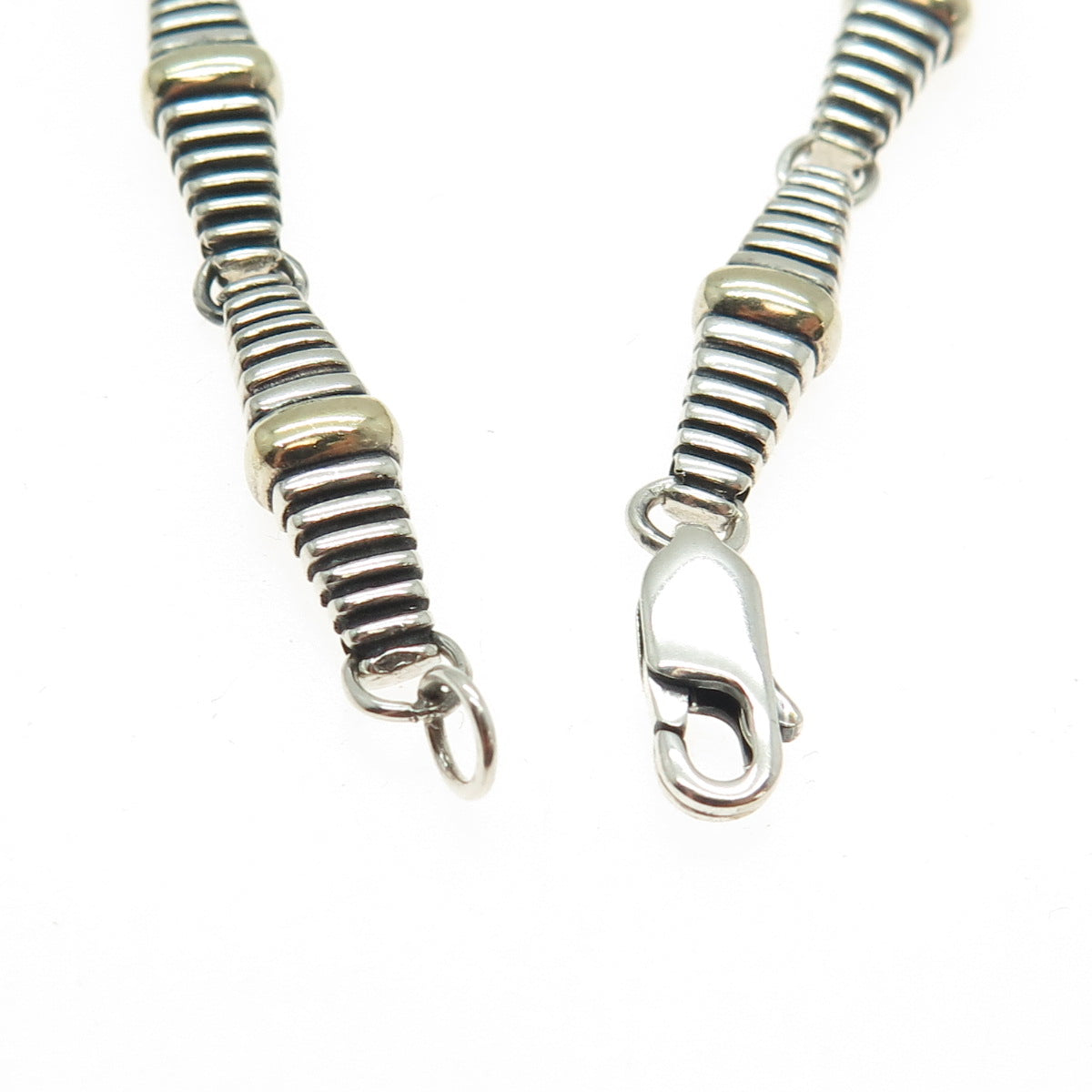 925 Sterling Silver 2-Tone Vintage Ribbed Bar Link Oxidized Bracelet 6.75"