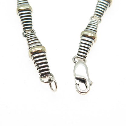 925 Sterling Silver 2-Tone Vintage Ribbed Bar Link Oxidized Bracelet 6.75"