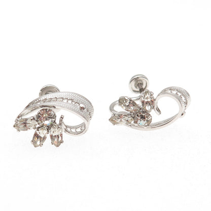 Sorrento 925 Sterling Silver Vintage Rhinestone Filigree Screw Back Earrings