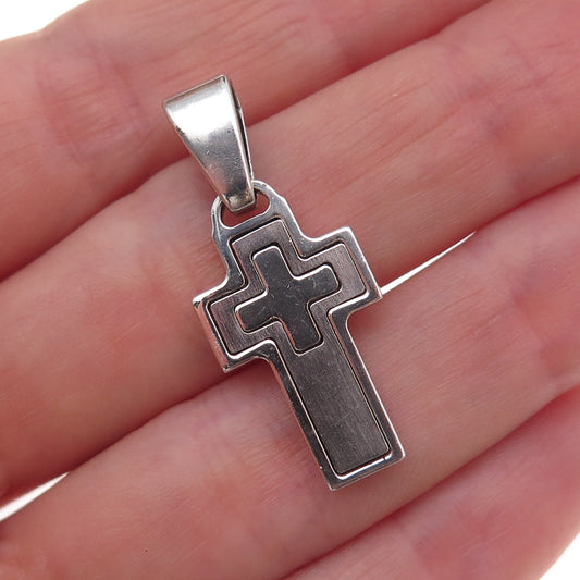 925 Sterling Silver Vintage Cross Oxidized Charm Pendant
