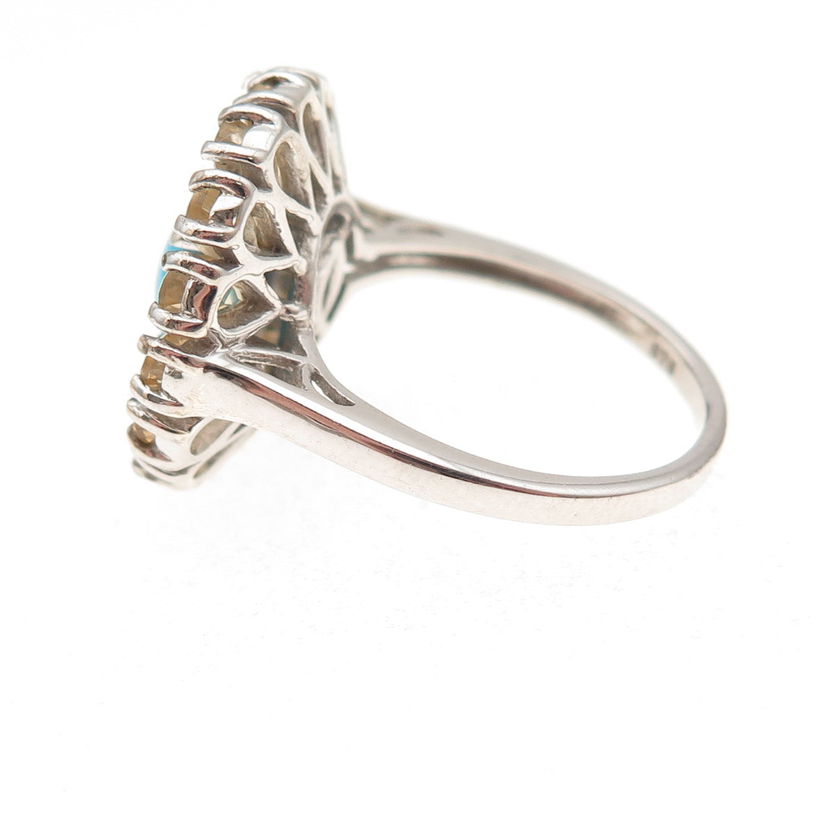 Chuck Clemency 925 Sterling Silver Real Turquoise & Citrine Floral Ring Size 8