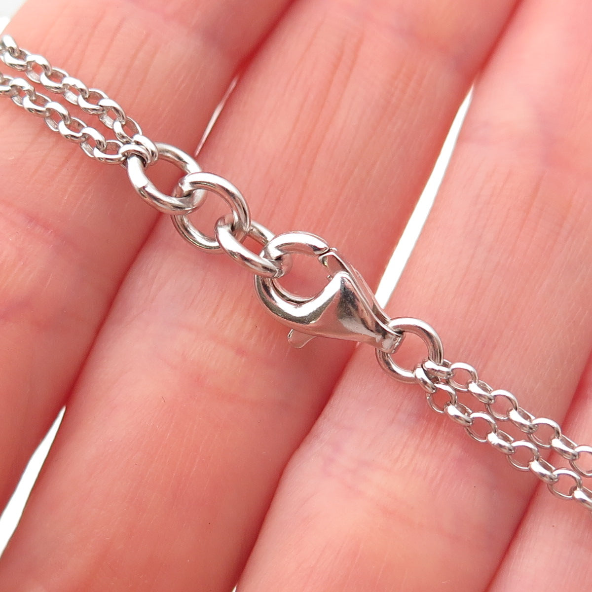 Molecole 925 Sterling Silver Real Diamond Station 2-Row Rolo Link Bracelet 6.75"