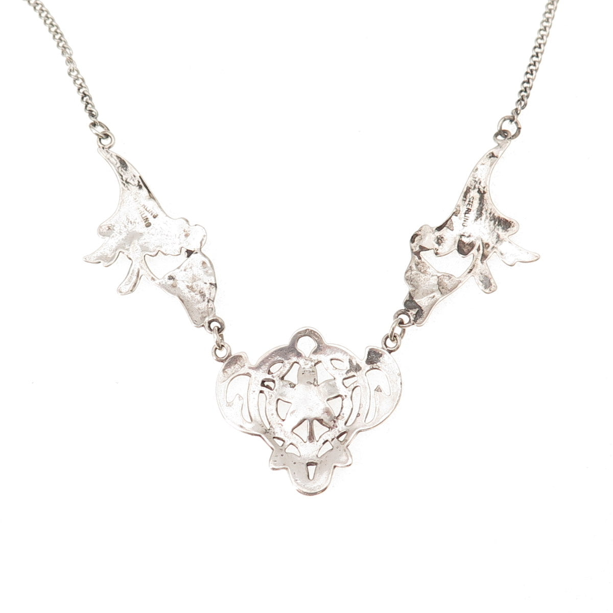 925 Sterling Silver Vintage Floral Cuban Chain Necklace 16" (missing lock loop)