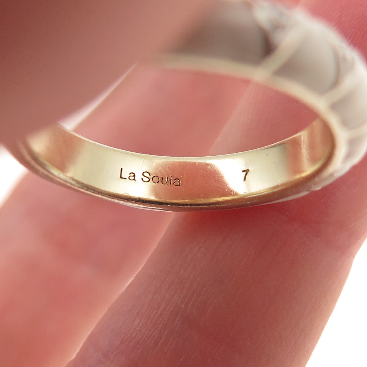 La Soula 925 Sterling Silver Gold Plated Enamel Real Diamond Band Ring Size 7.25