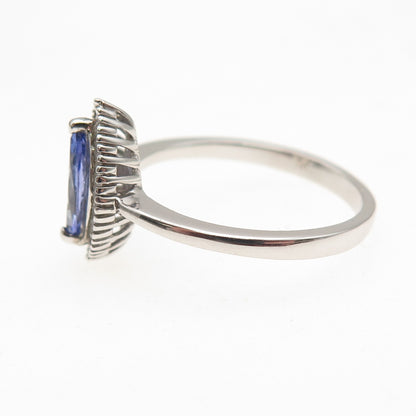 D'Joy 925 Sterling Silver Real Diamond & Tanzanite Ring Size 8