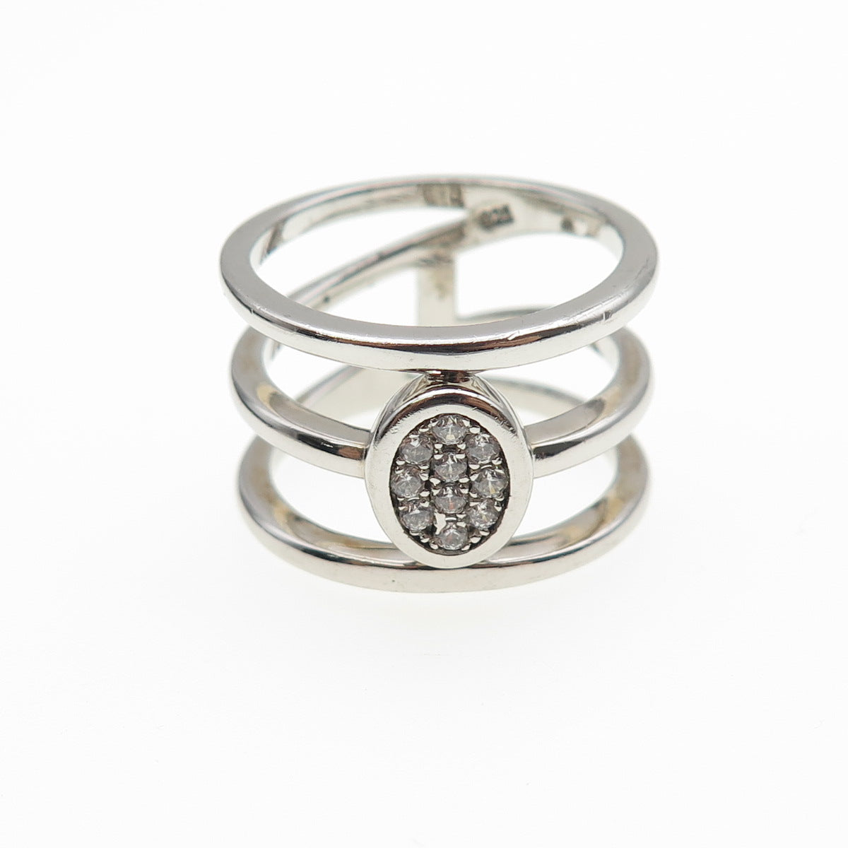 925 Sterling Silver Round-Cut C Z 3-Row Ring Size 7