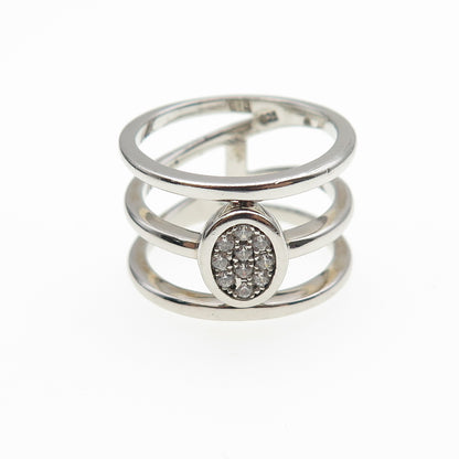 925 Sterling Silver Round-Cut C Z 3-Row Ring Size 7
