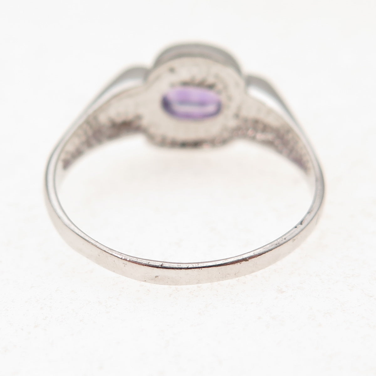 925 Sterling Silver Real Oval-Cut Amethyst Floral Ring Size 9.5