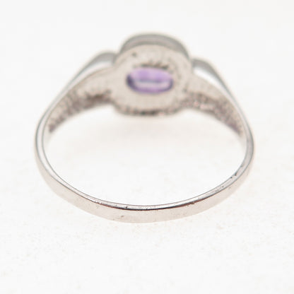 925 Sterling Silver Real Oval-Cut Amethyst Floral Ring Size 9.5