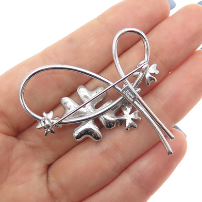 BEAU 925 Sterling Silver Vintage Modernist Flower Pin Brooch