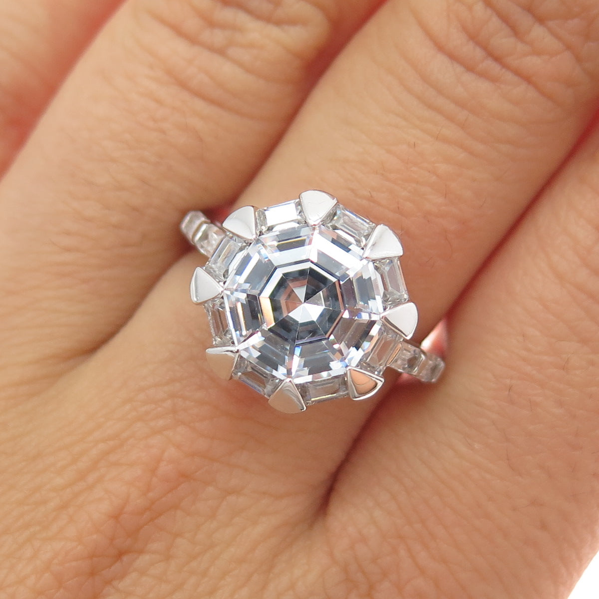 DSMK 925 Sterling Silver Multi-Cut C Z Engagement Ring Size 7.25