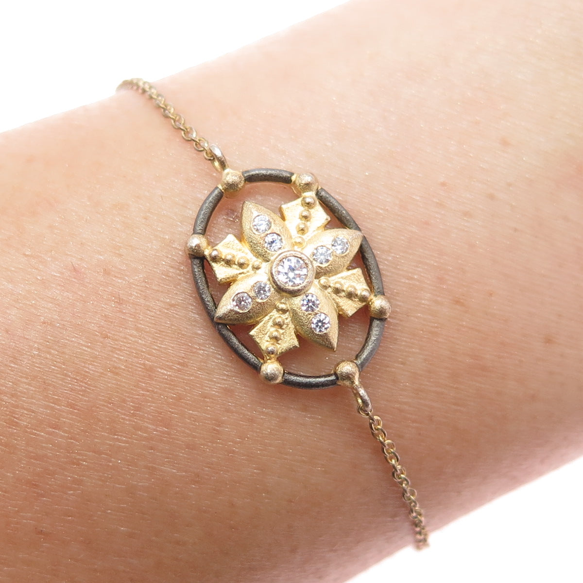 Jonette 925 Sterling Silver Gold Plated C Z Bracelet 7-7.75" (missing 1 C Z )