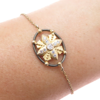 Jonette 925 Sterling Silver Gold Plated C Z Bracelet 7-7.75" (missing 1 C Z )