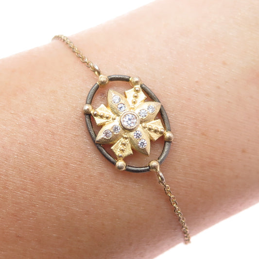 Jonette 925 Sterling Silver Gold Plated C Z Bracelet 7-7.75" (missing 1 C Z )