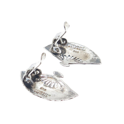 925 Sterling Silver Vintage Siam Niello Fan Clip On Earrings
