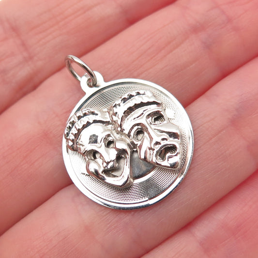925 Sterling Silver Vintage Comedy & Tragedy Masks Charm Pendant