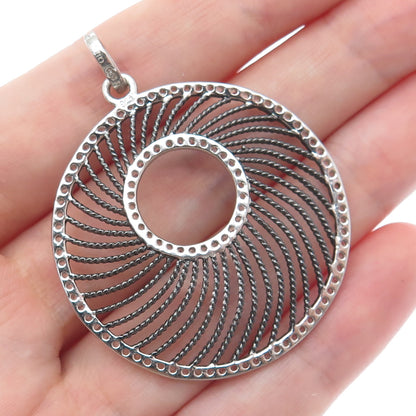 GSJ GOLD STONE 925 Sterling Silver Black Rhodium Real White Topaz Disc Pendant