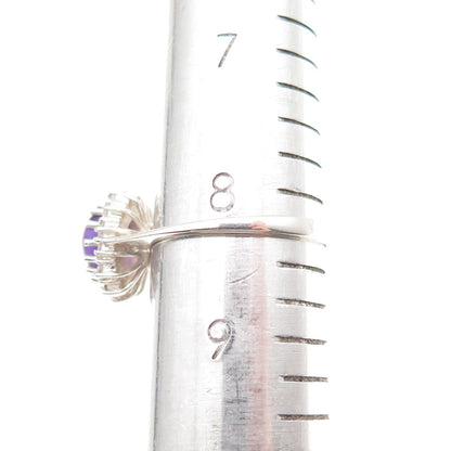 925 Sterling Silver Vintage Real Amethyst & White Topaz Ring Size 8.25