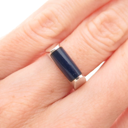925 Sterling Silver Vintage Mexico Real Lapis Modernist Oxidized Ring Size 6