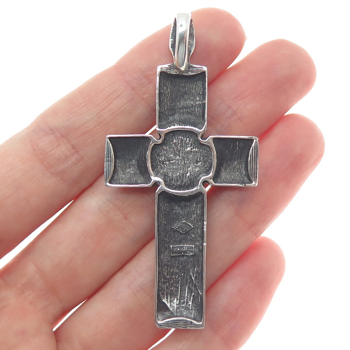 925 Sterling Silver Vintage Austria Holy Spirit Cross Oxidized Pendant