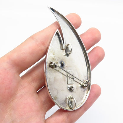 925 Sterling Silver Vintage Israel Real Goldstone Gem Abstract Pin Brooch