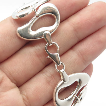 925 Sterling Silver Vintage Abstract Bean Wide Link Bracelet 7"