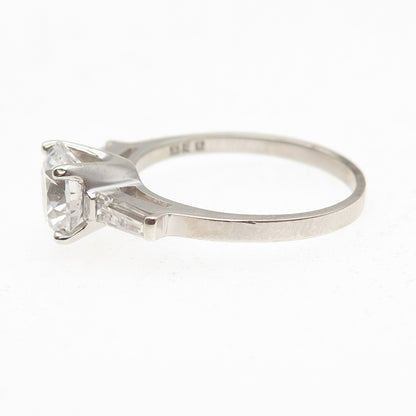 925 Sterling Silver Round & Tapered Baguette-Cut C Z Engagement Ring Size 8