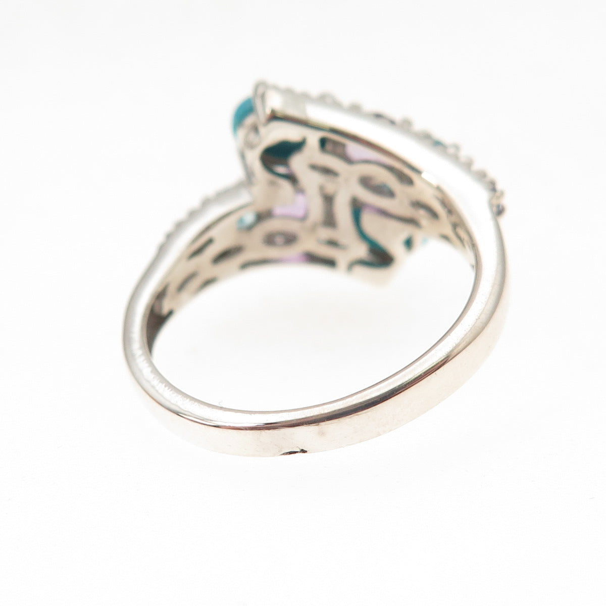 Chuck Clemency 925 Sterling Silver Real Turquoise & Multi-Gem Bypass Ring Size 6