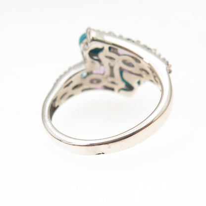 Chuck Clemency 925 Sterling Silver Real Turquoise & Multi-Gem Bypass Ring Size 6
