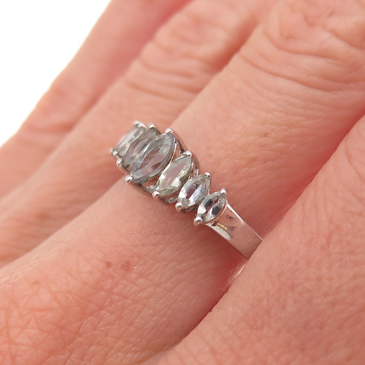 Chuck Clemency 925 Sterling Silver Real Marquise-Cut Iolite Ring Size 8