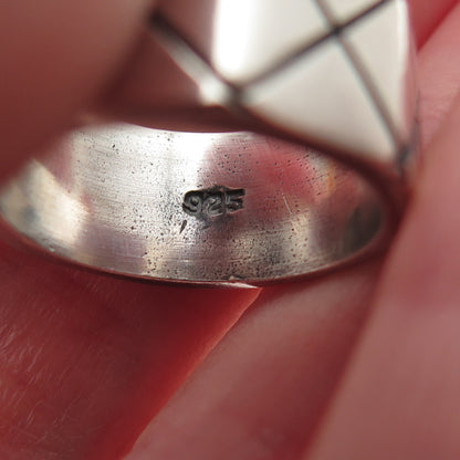 925 Sterling Silver Vintage Mexico X-Shape Oxidized Band Ring Size 7.5
