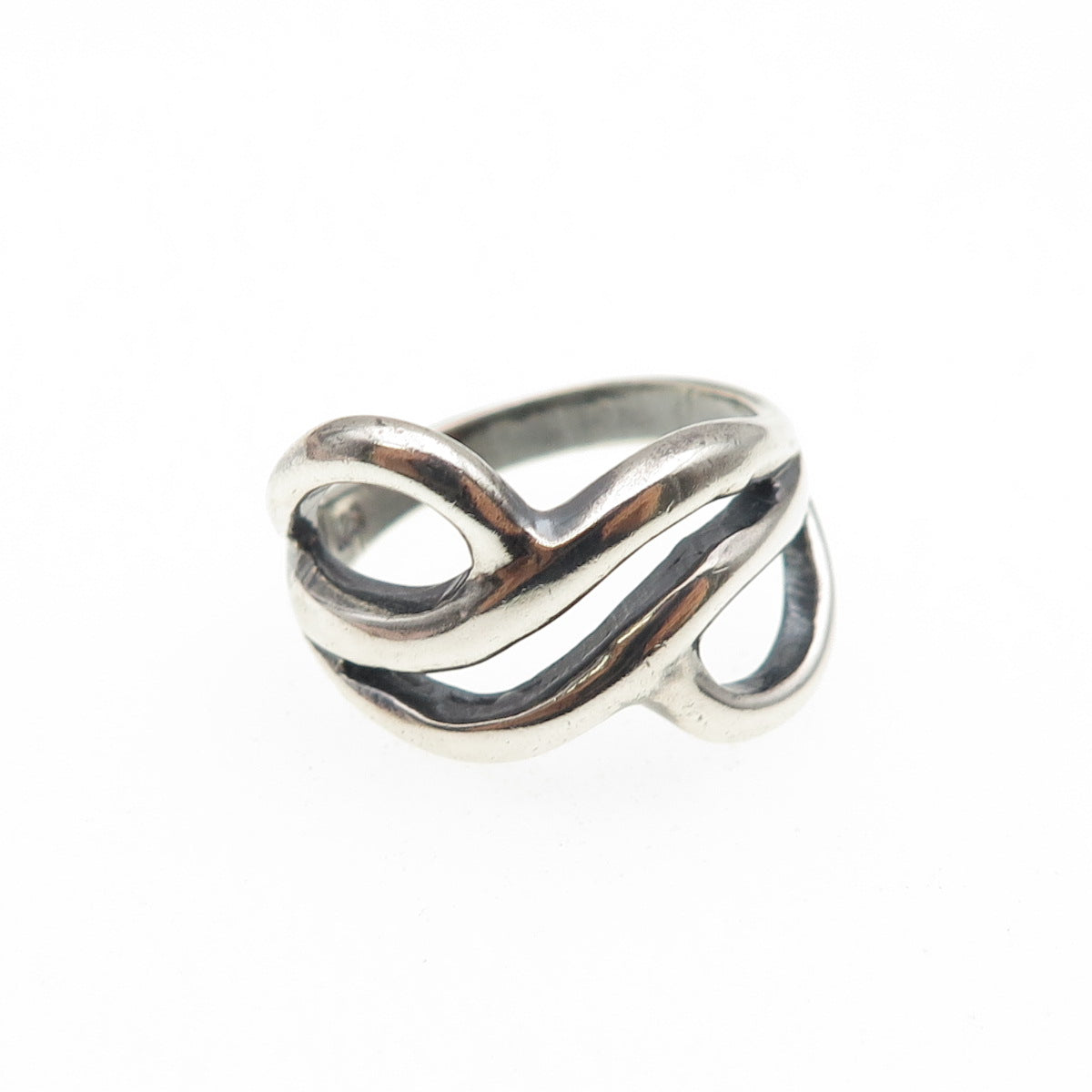 925 Sterling Silver Vintage Modernist Wavy Oxidized Ring Size 6.75