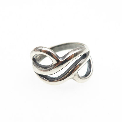 925 Sterling Silver Vintage Modernist Wavy Oxidized Ring Size 6.75