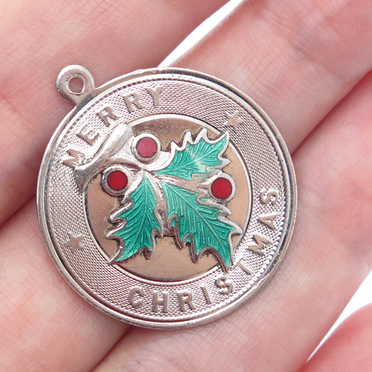 CCC Civilian Conservation Corps Sterling Vintage Enamel Merry Christmas Pendant