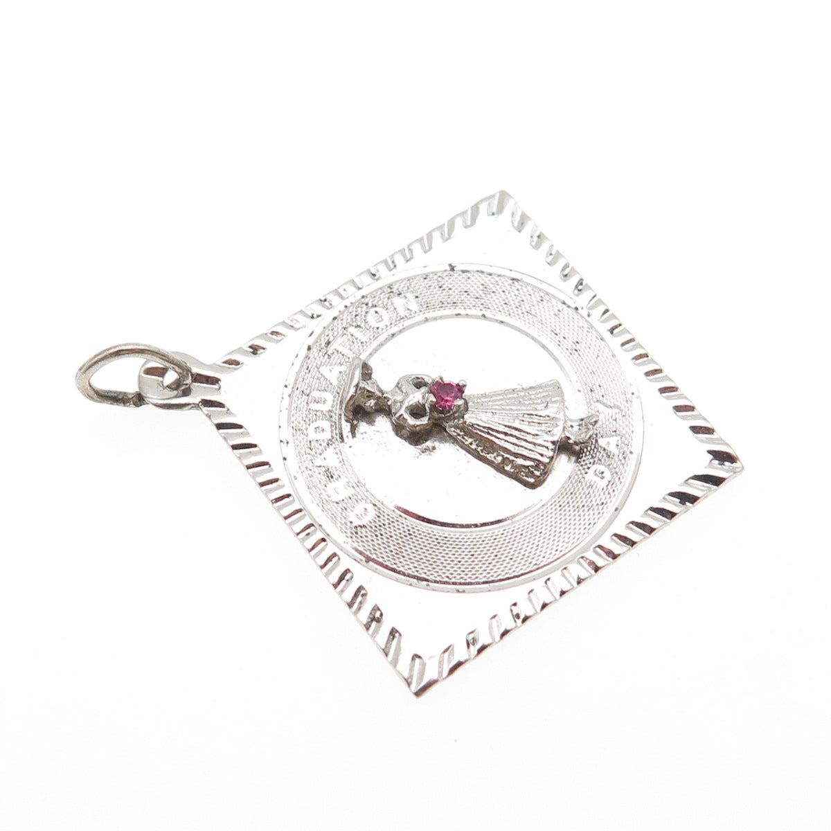 Town & Country Sterling Silver Vintage Pink Rhinestone Graduation Day Pendant