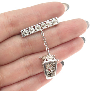 835 Silver Vintage Street Light Dangle Pin Brooch