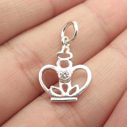 925 Sterling Silver Vintage C Z Crown Charm Pendant