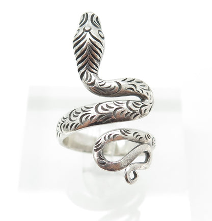 925 Sterling Silver Vintage Snake Adjustable Oxidized Ring Size 6.25