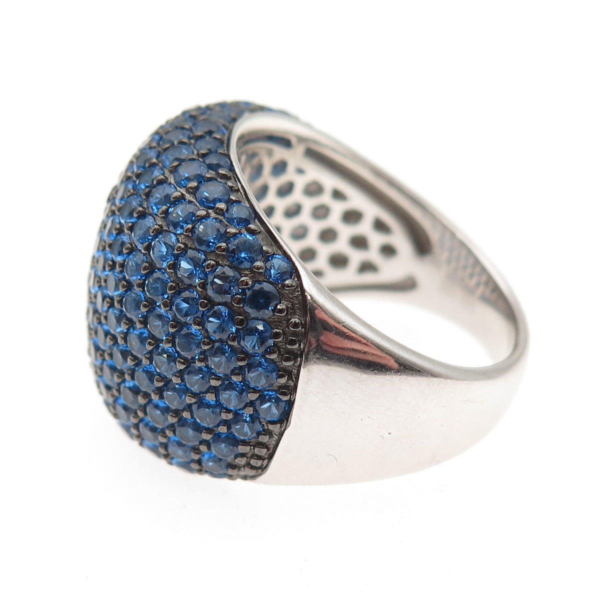 925 Sterling Silver Real Round-Cut Blue Topaz Dome Ring Size 10