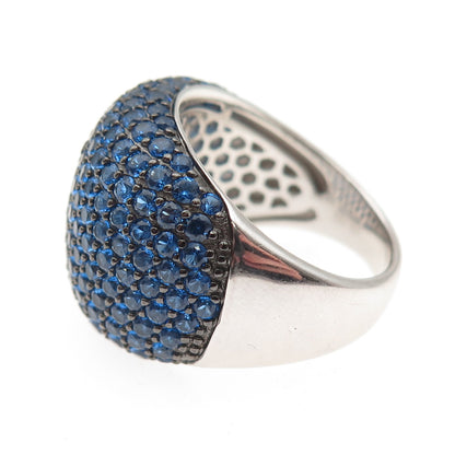 925 Sterling Silver Real Round-Cut Blue Topaz Dome Ring Size 10