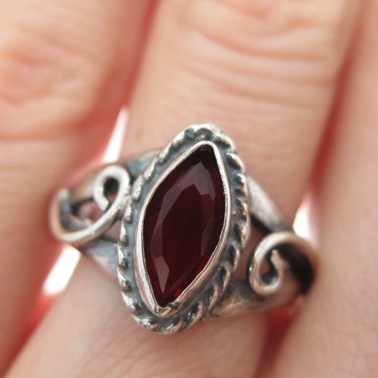925 Sterling Silver Vintage Real Rhodonite Swirl Oxidized Ring Size 6.25