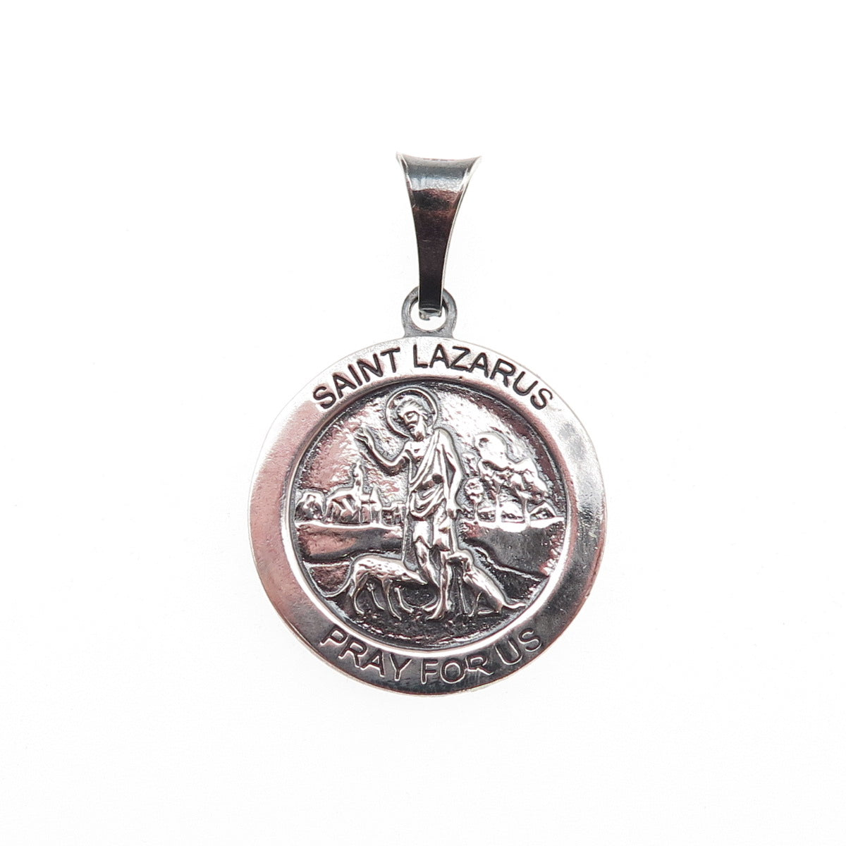 925 Sterling Silver Vintage Italy Saint Lazarus Oxidized Charm Pendant