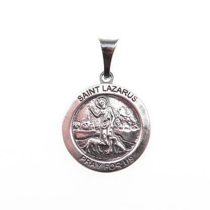 925 Sterling Silver Vintage Italy Saint Lazarus Oxidized Charm Pendant