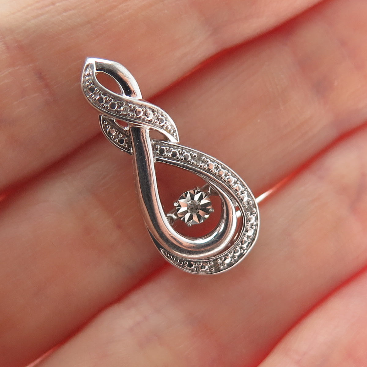 925 Sterling Silver Real Round-Cut Diamond Infinity Minimalist Slide Pendant