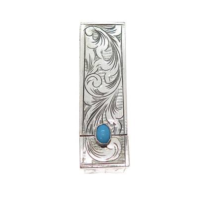 800 Silver Antique Art Deco Real Turquoise Engraved Tube Slide Lipstick Case