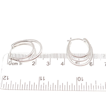 Sun 925 Sterling Silver Real Round-Cut Diamond 3-Row Hoop Earrings