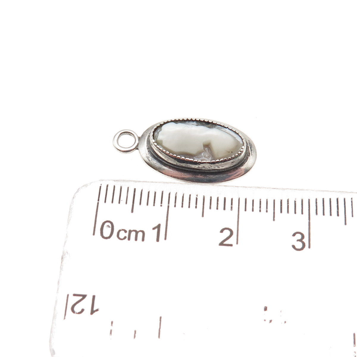 925 Sterling Silver Vintage Real MOP Lady Cameo Mini Charm Pendant