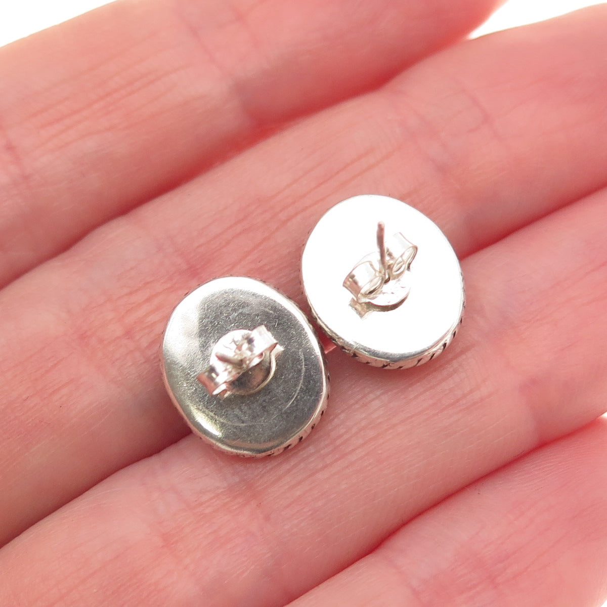 925 Sterling Silver Vintage Real Labradorite Oxidized Beaded Stud Earrings